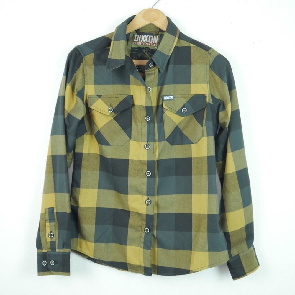 Dixxon Flannel The Journey Women's Small Buffalo Plaid Check Button Up Yellow